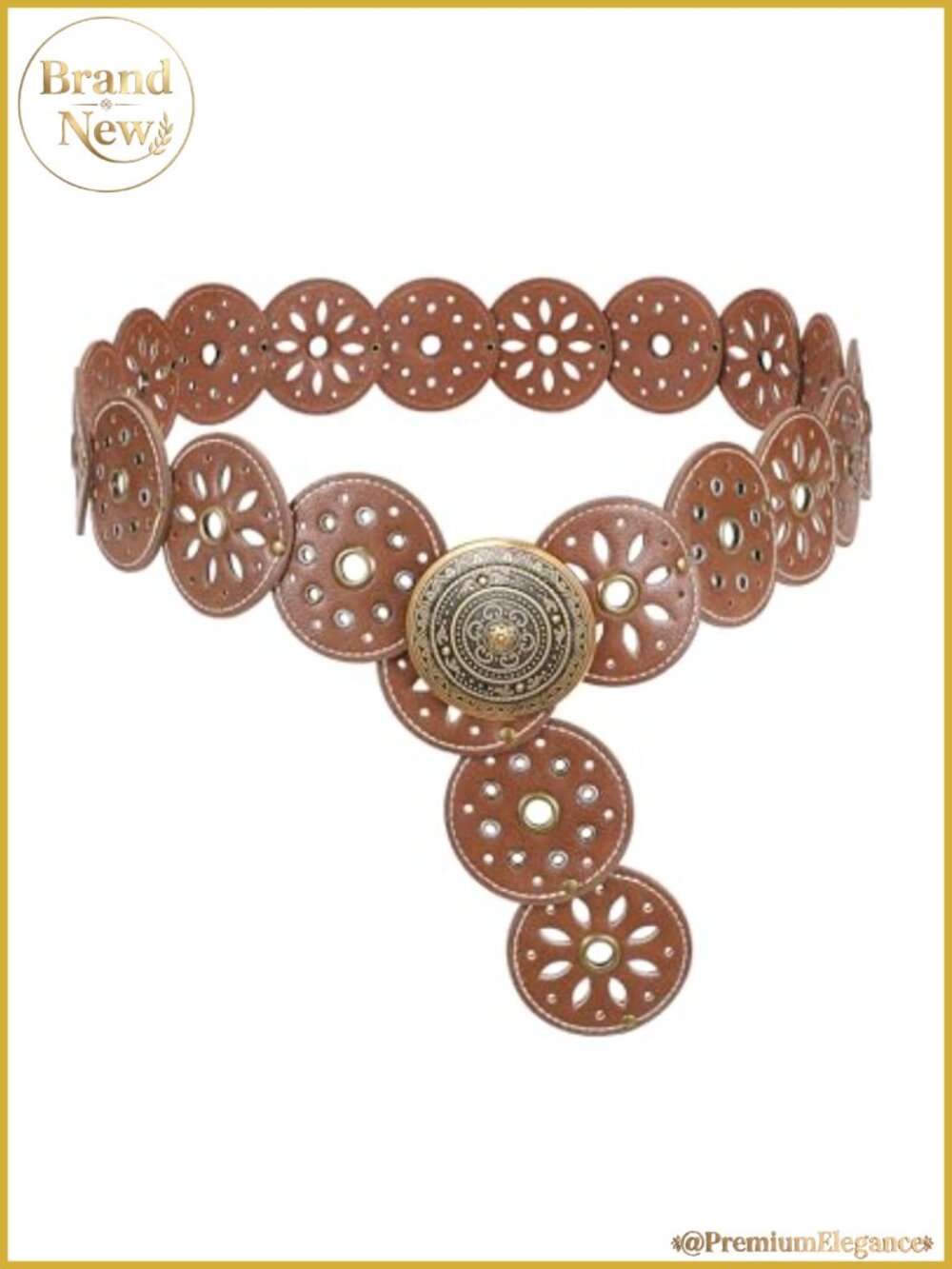 Women's Western Cowgirl Disc Belt, Vintage Country PU Leather Waist Band